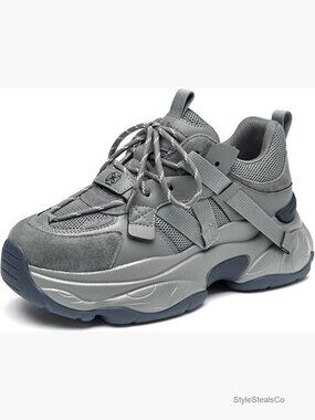 Chunky Platform Lace Up Fashion Sneakers Comfortable Walking Shoes